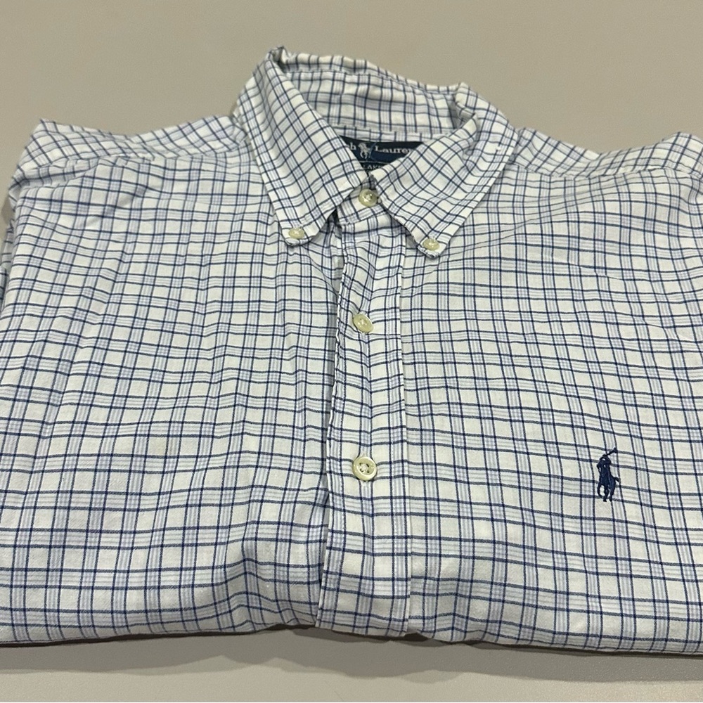 Ralph Lauren Light Blue & White Plaid Short Sleeve Shirt  Size XL